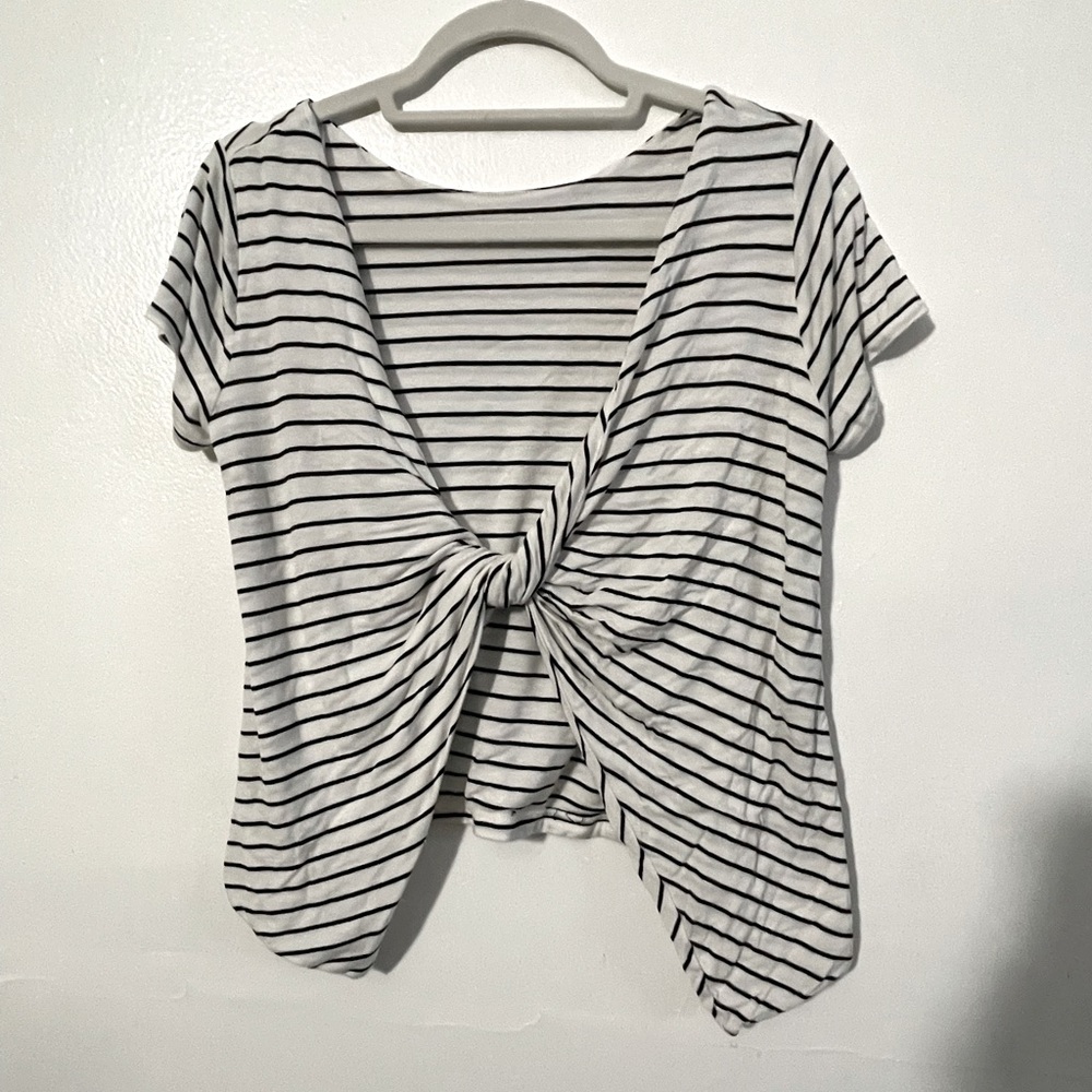 Lulus Black & White Stripe Twist Back Tee